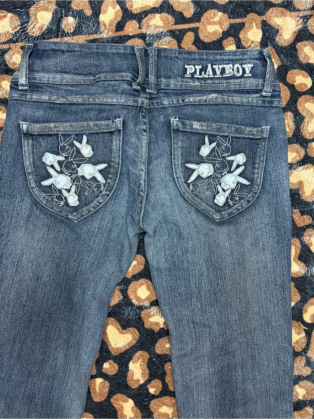 Ultra low rise Y2K mcbling vintage sparkle stitched denim playboy jeans